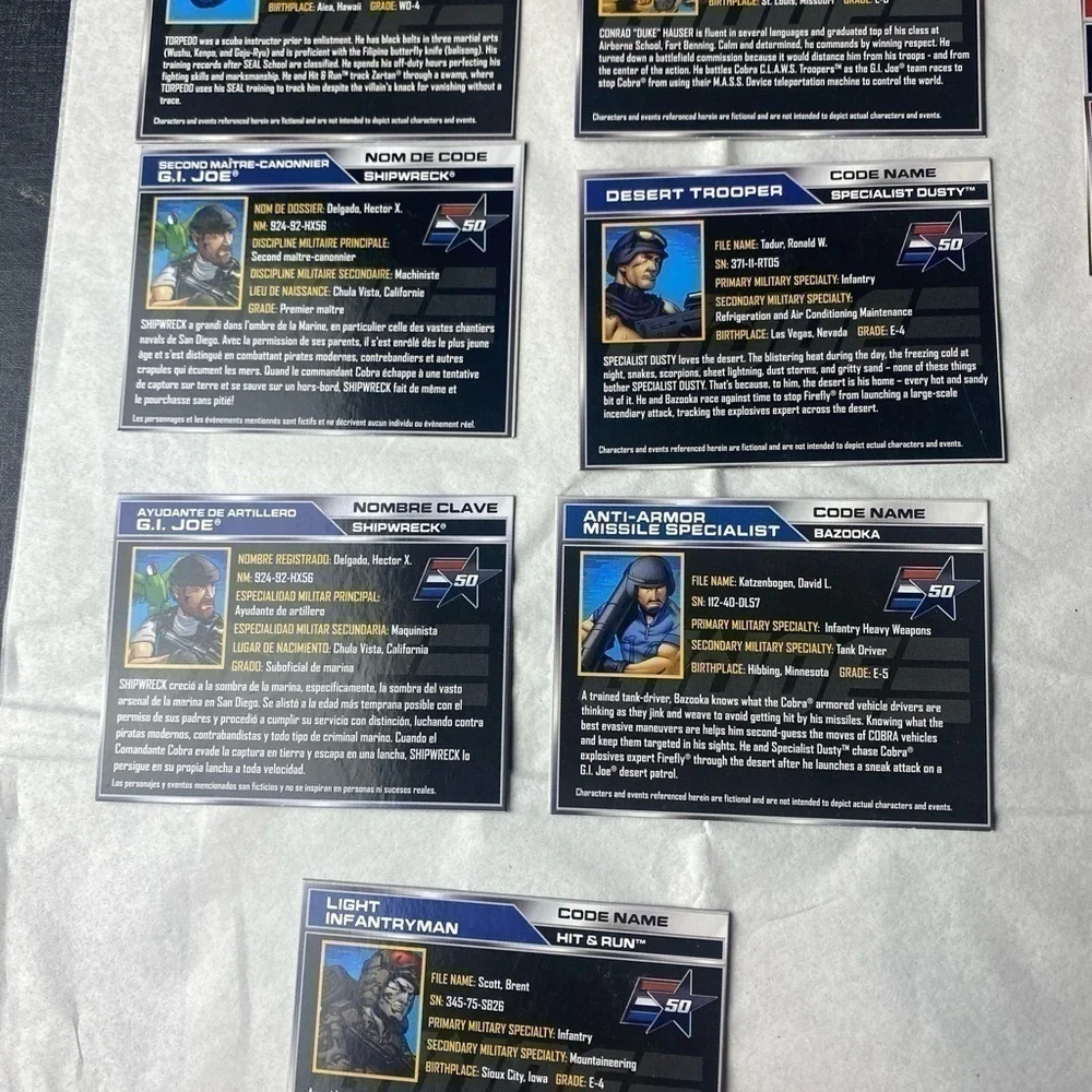 GI JOE File cards French/ English/Spanish
